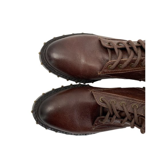 Womens Vince Camuto 6.5 Zip Leather Lace Up Booties Combat Brown Stud 6571 EUC - Picture 4 of 13